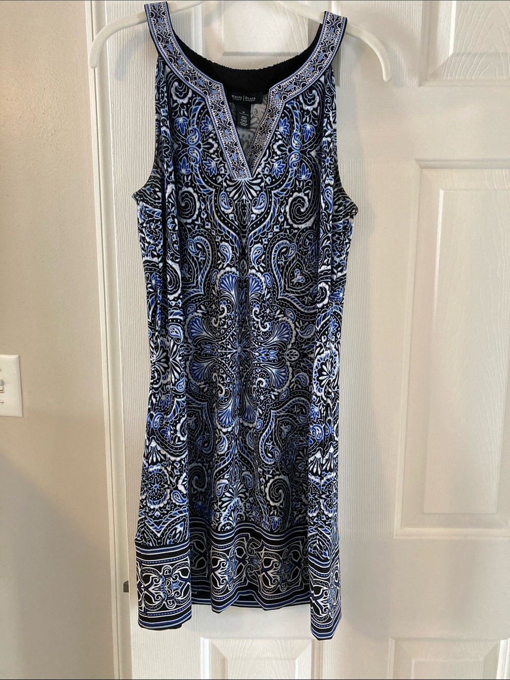 White House Black Market Black and Blue Paisley-Print Sleeveless Midi Dress
